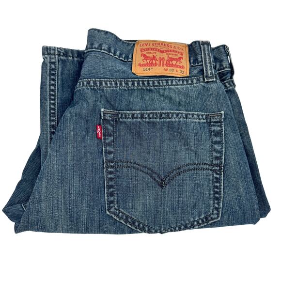Levi's 514 Jeans Mens 33x32 (32x31 ACTUAL) Straight Fit Blue Denim Faded Wash - Picture 1 of 9